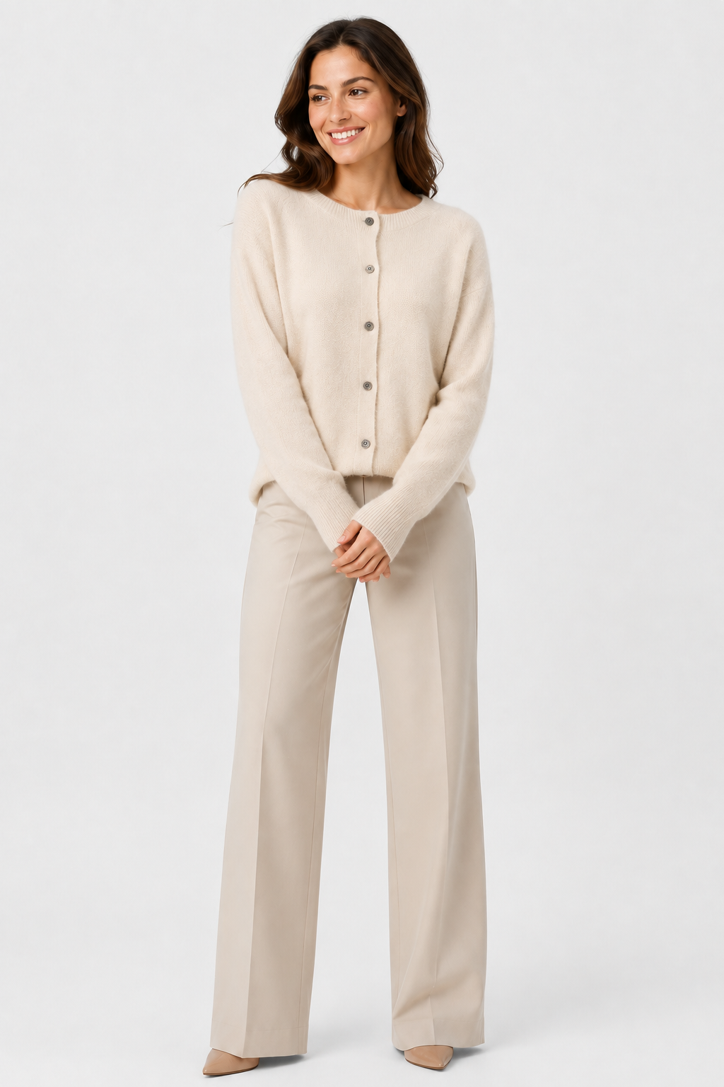 Eluneth | Cardigan Femme en Laine Mérinos à Col Rond
