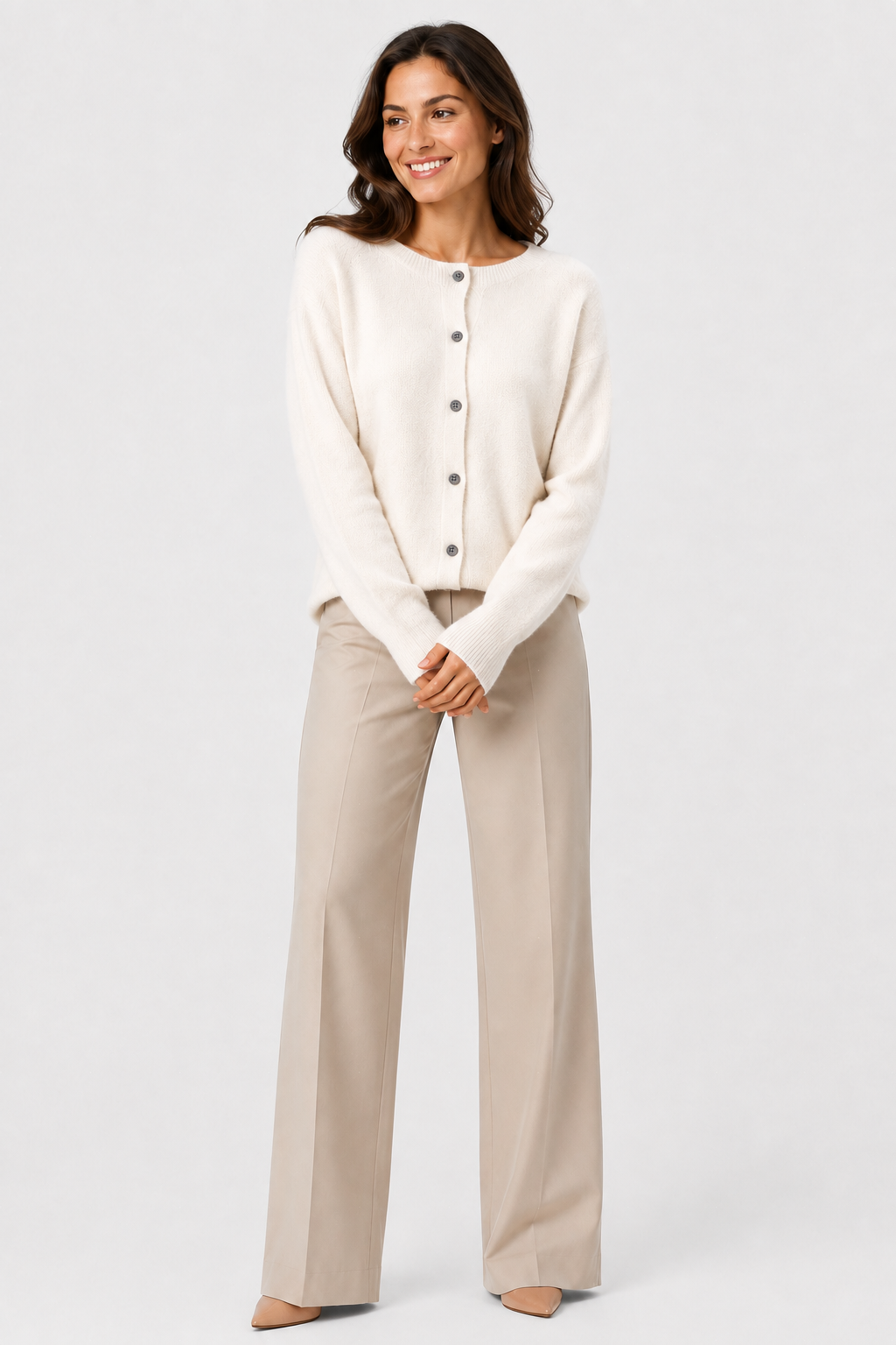 Eluneth | Cardigan Femme en Laine Mérinos à Col Rond