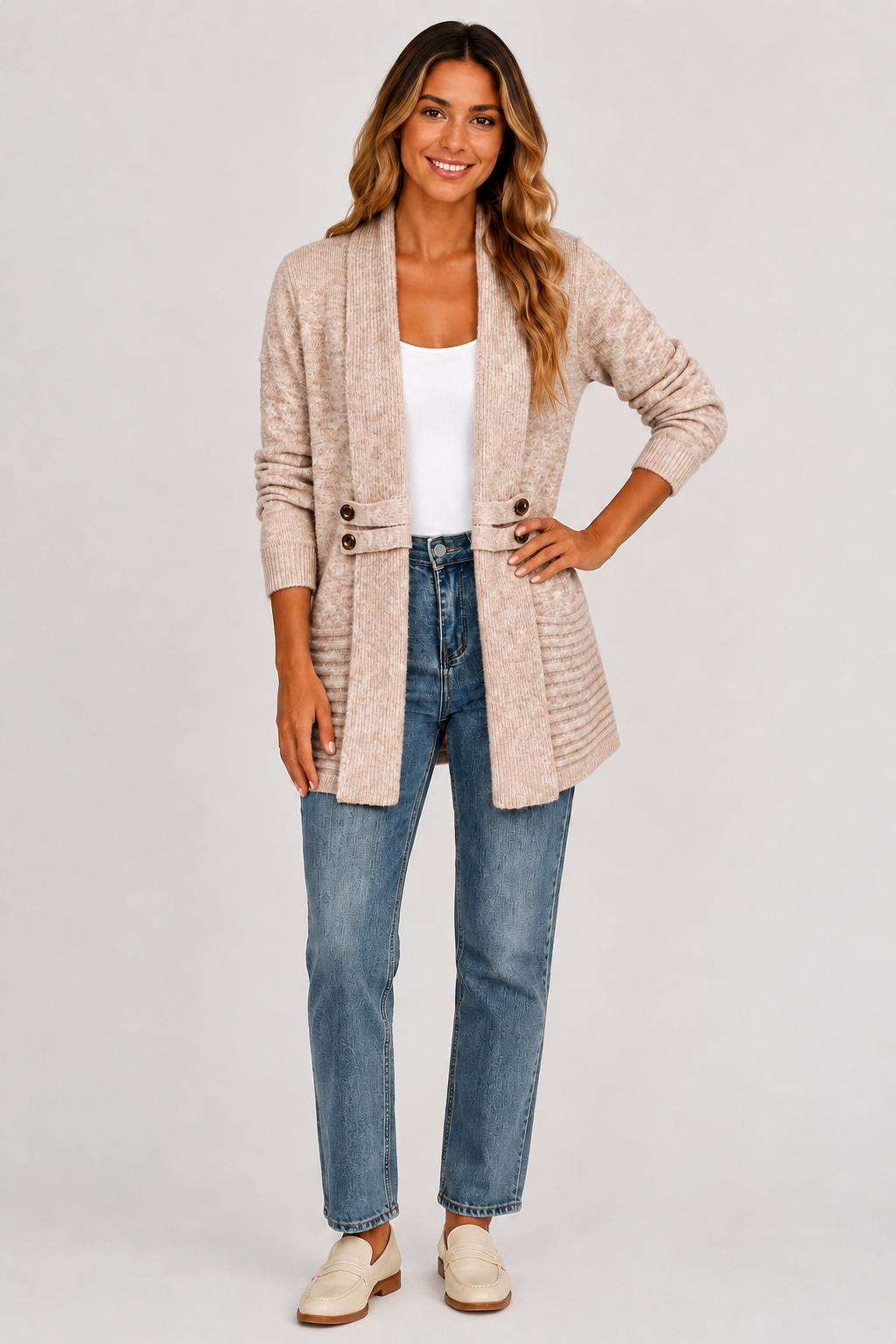 Eluneth | Cardigan Long Femme à Double Boutonnage avec Ceinture