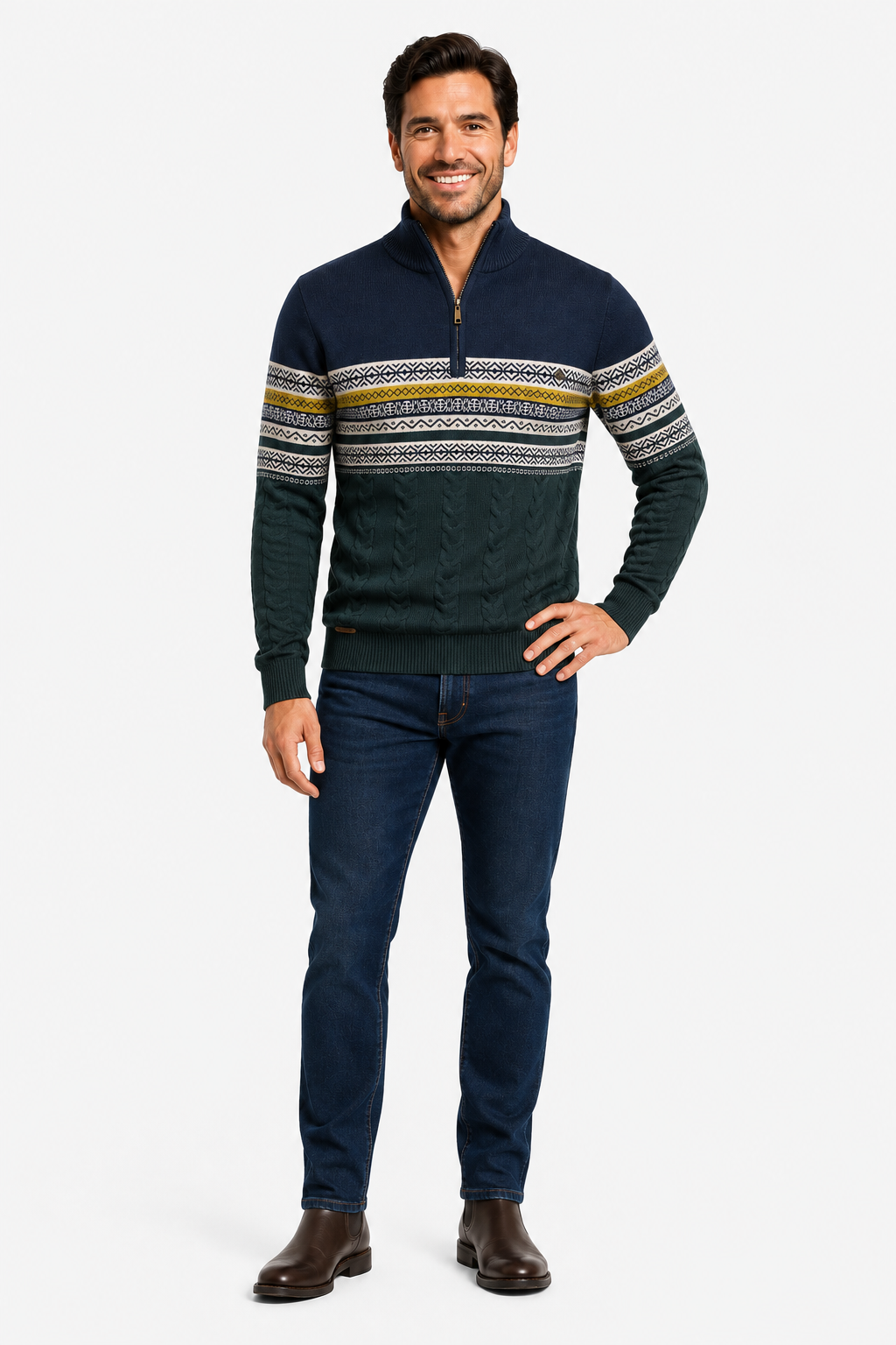 Eluneth | Pull demi-zippé à motifs contrastés pour Homme