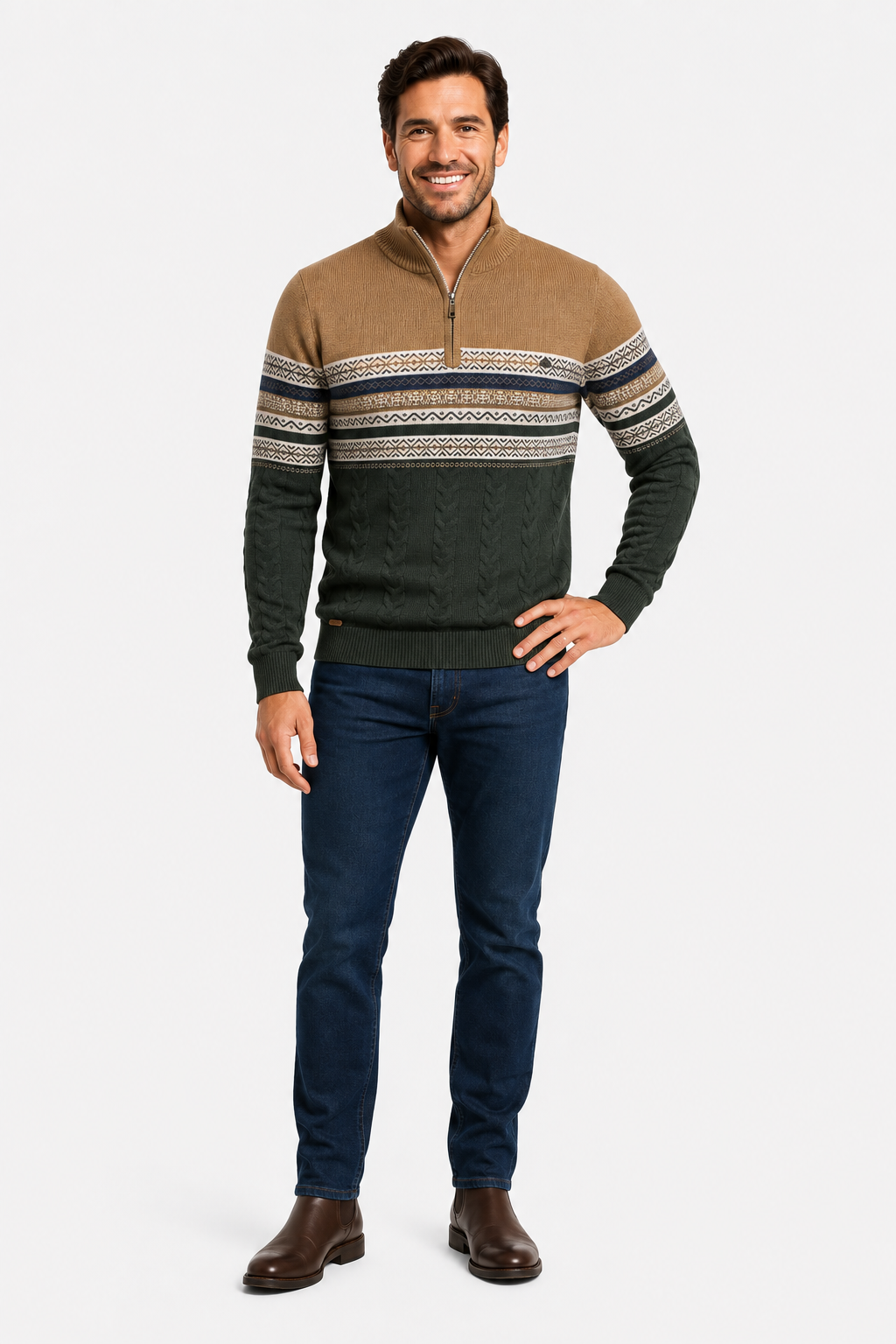Eluneth | Pull demi-zippé à motifs contrastés pour Homme