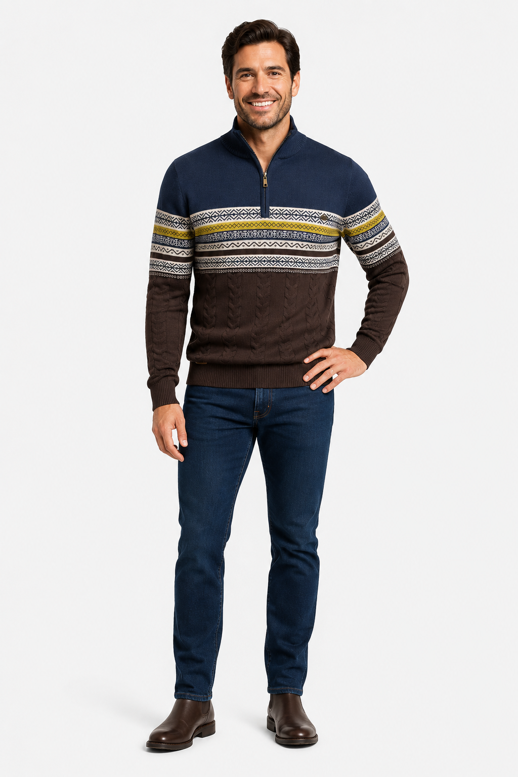 Eluneth | Pull demi-zippé à motifs contrastés pour Homme