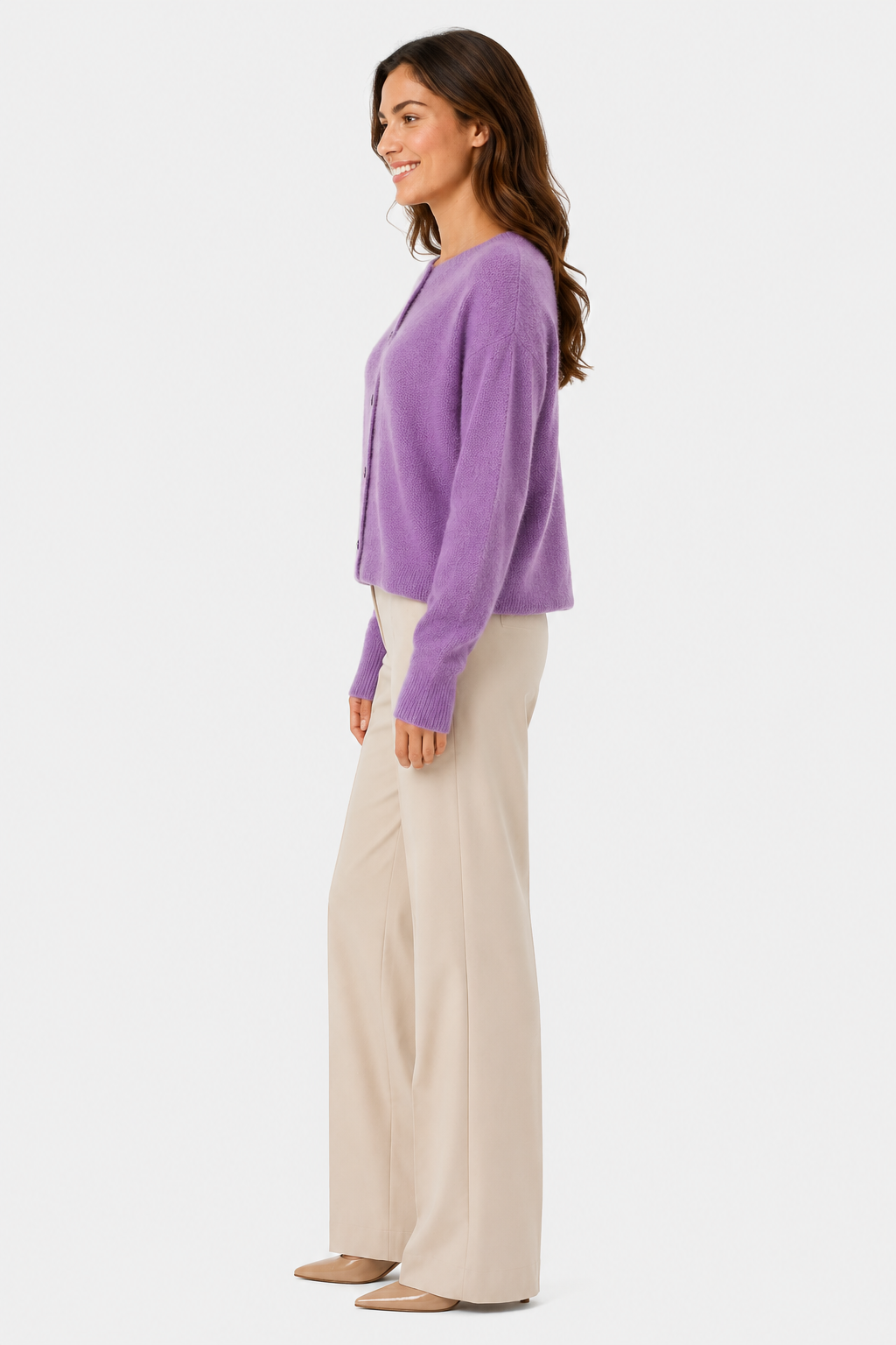 Eluneth | Cardigan Femme en Laine Mérinos à Col Rond
