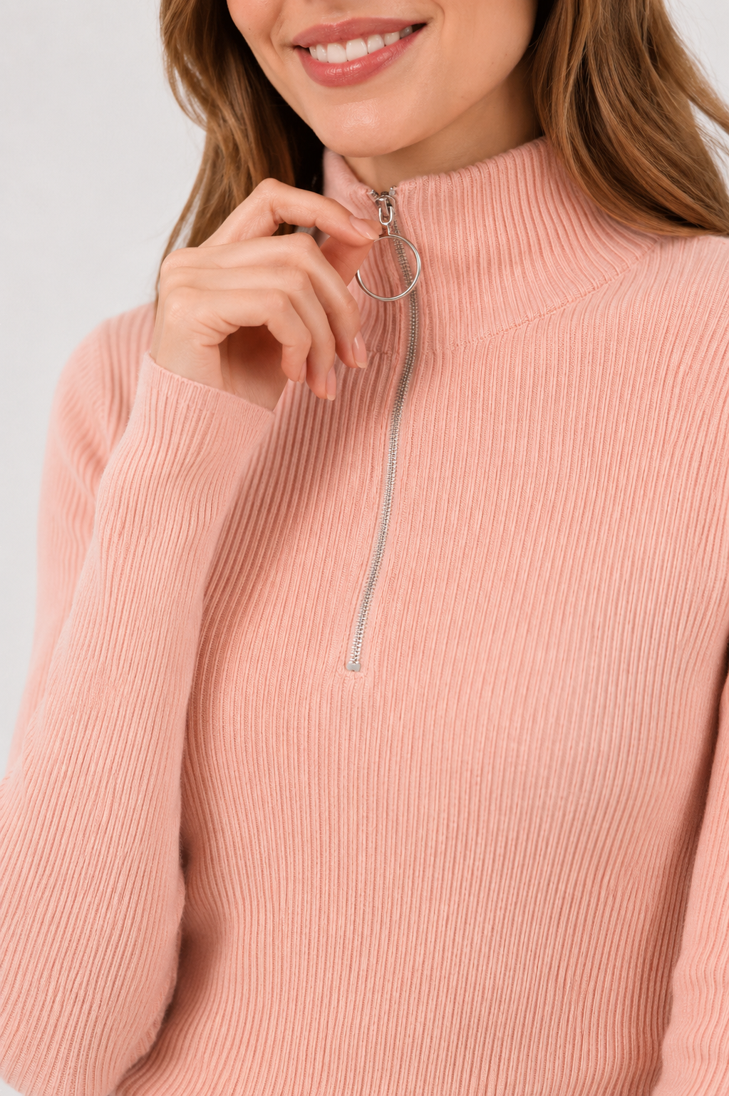 Eluneth | Pull Femme Zippé à Col Montant en Maille