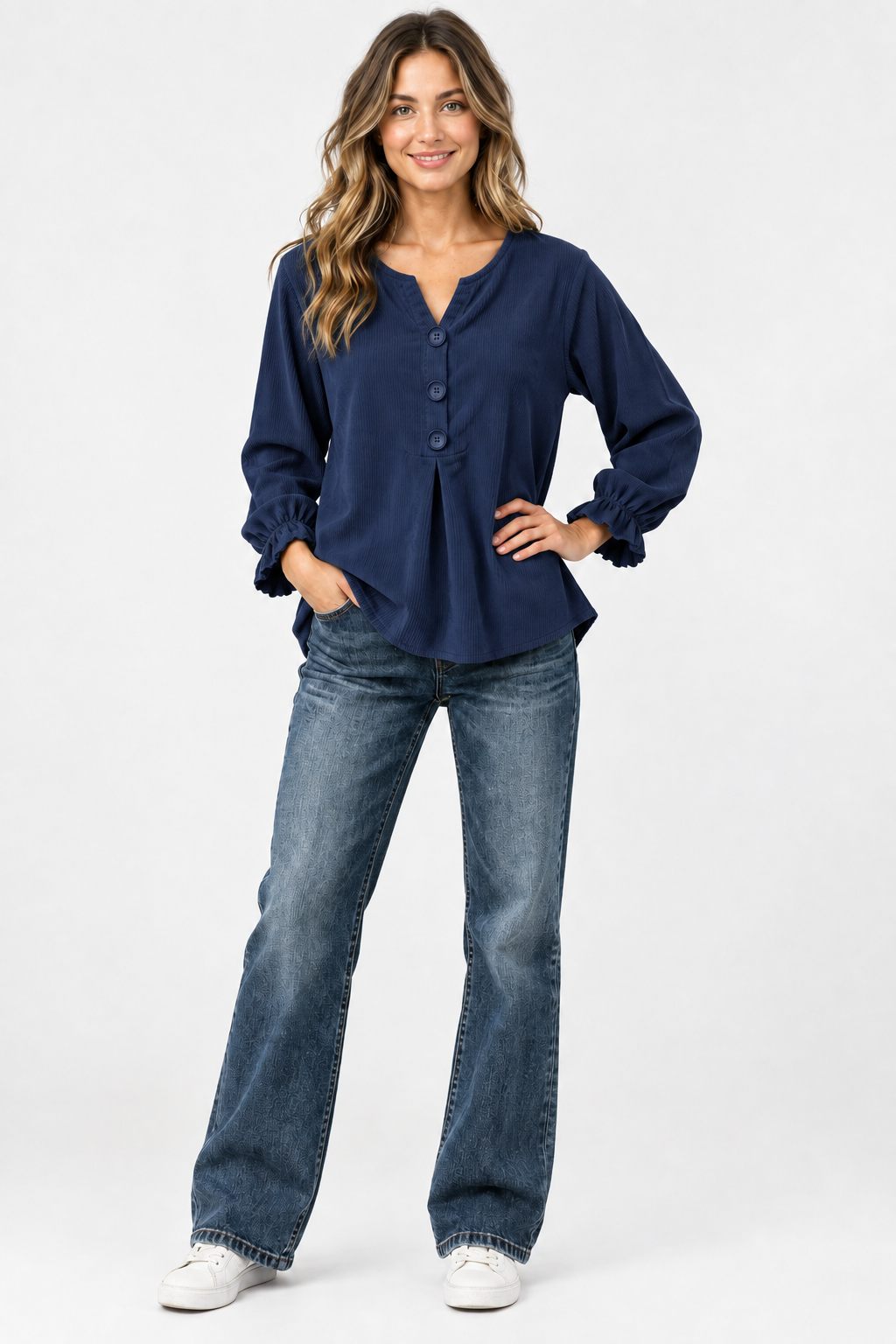 Eluneth | Pull Femme Élégant à Col Rond et Manches Évasées