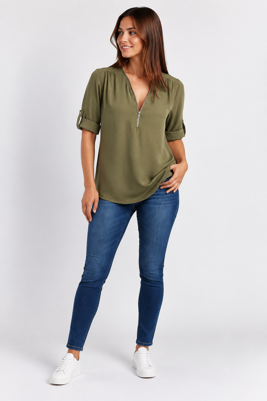 Eluneth | Chemisier Femme en Chiffon à Manches Longues avec Col V Zippé