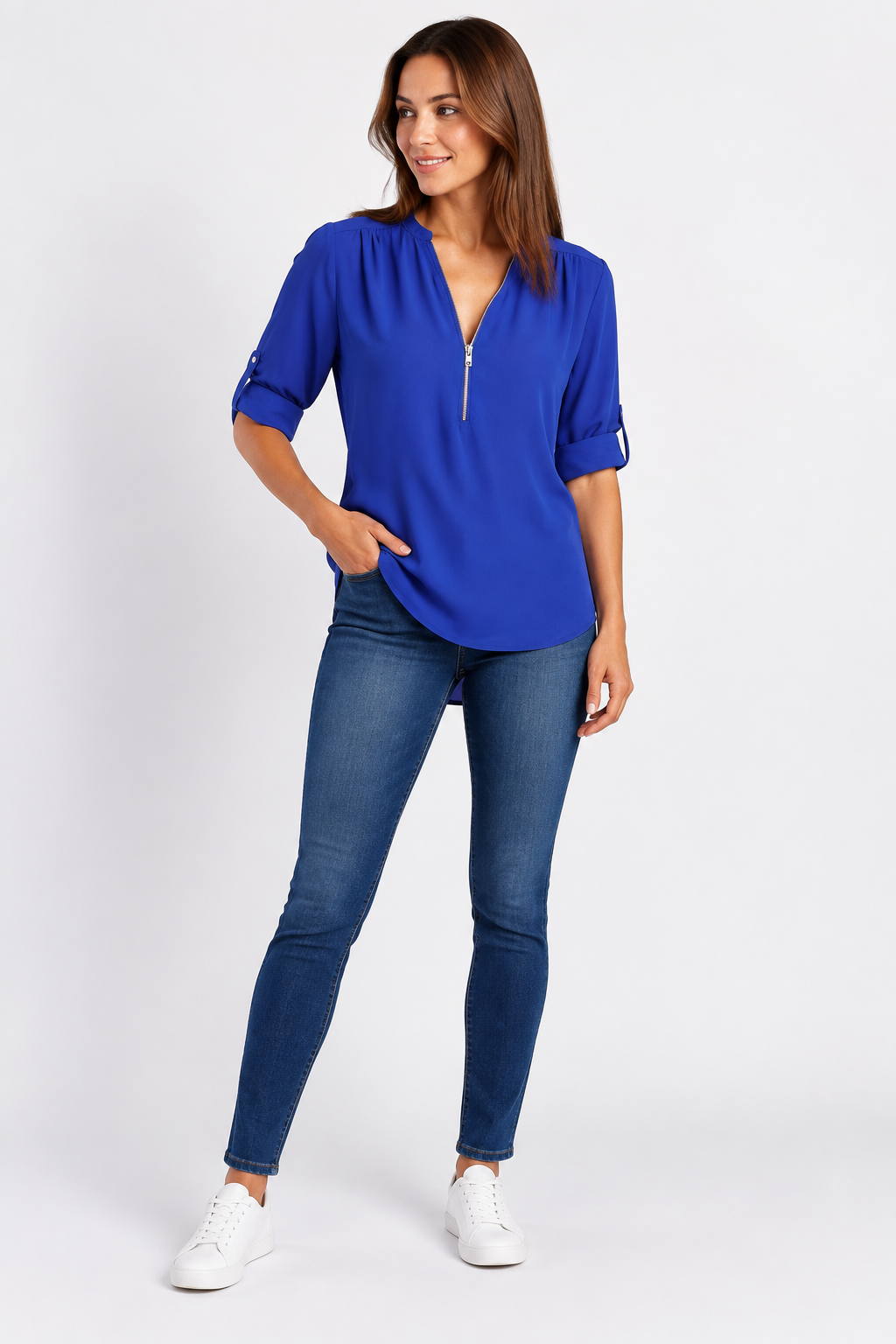 Eluneth | Chemisier Femme en Chiffon à Manches Longues avec Col V Zippé