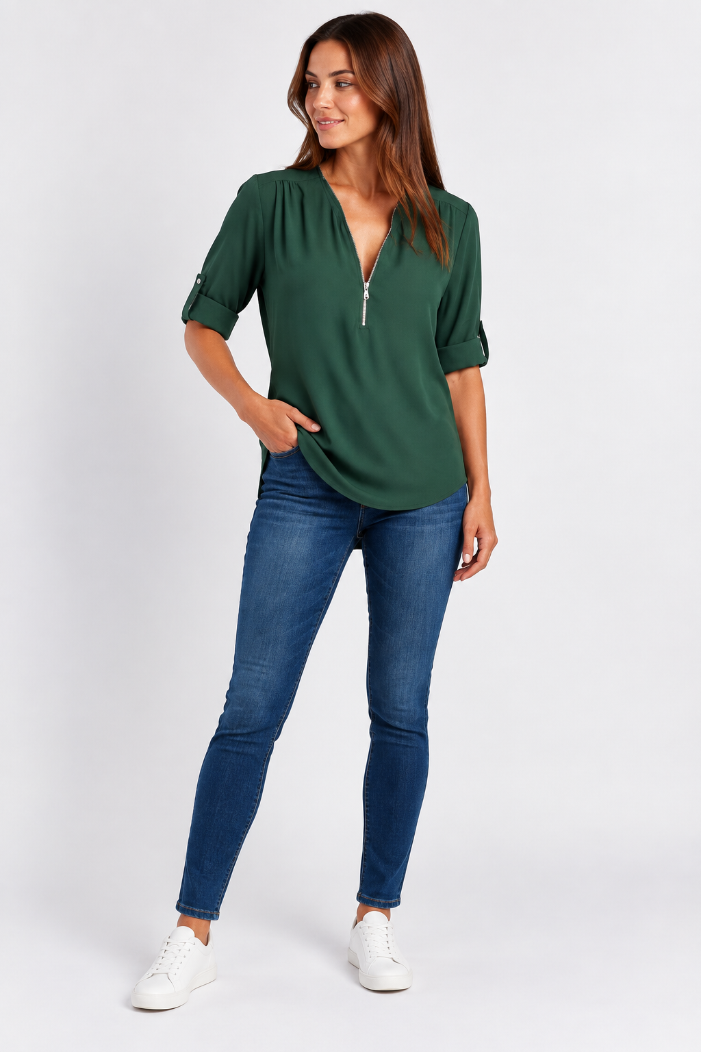 Eluneth | Chemisier Femme en Chiffon à Manches Longues avec Col V Zippé