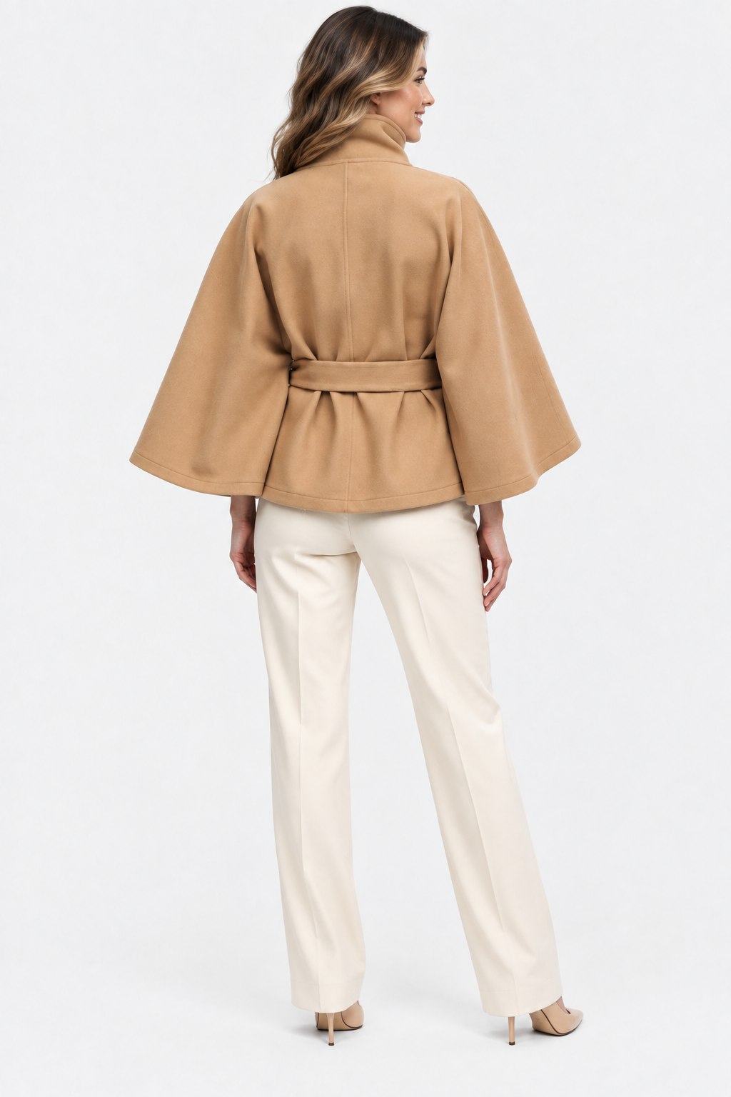 Eluneth | Cape Femme Élégante à Col Montant et Ceinture