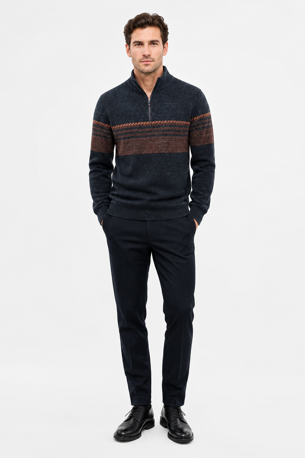 Eluneth | Pull en Maille Colorblock à Col Zippé pour Homme