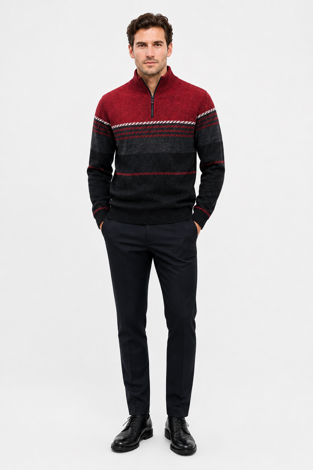 Eluneth | Pull en Maille Colorblock à Col Zippé pour Homme