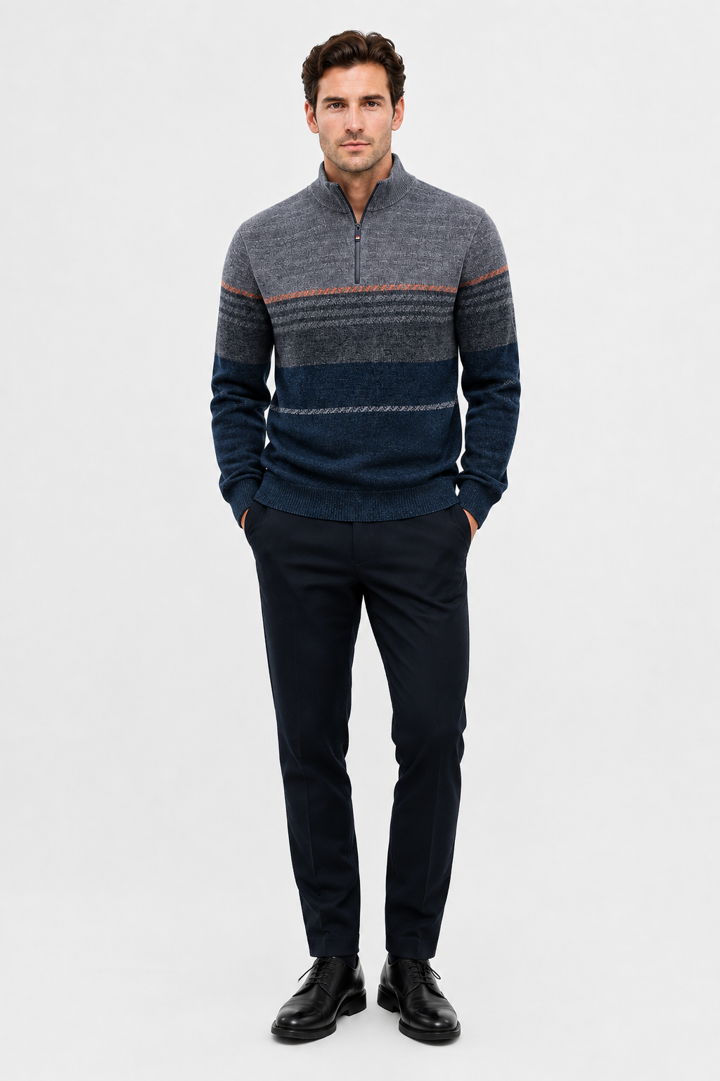 Eluneth | Pull en Maille Colorblock à Col Zippé pour Homme