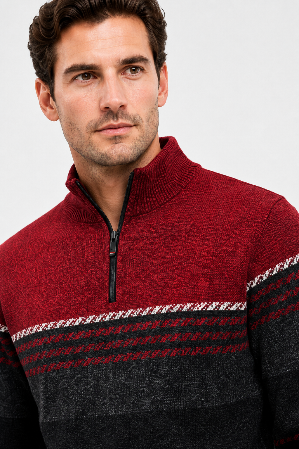 Eluneth | Pull en Maille Colorblock à Col Zippé pour Homme