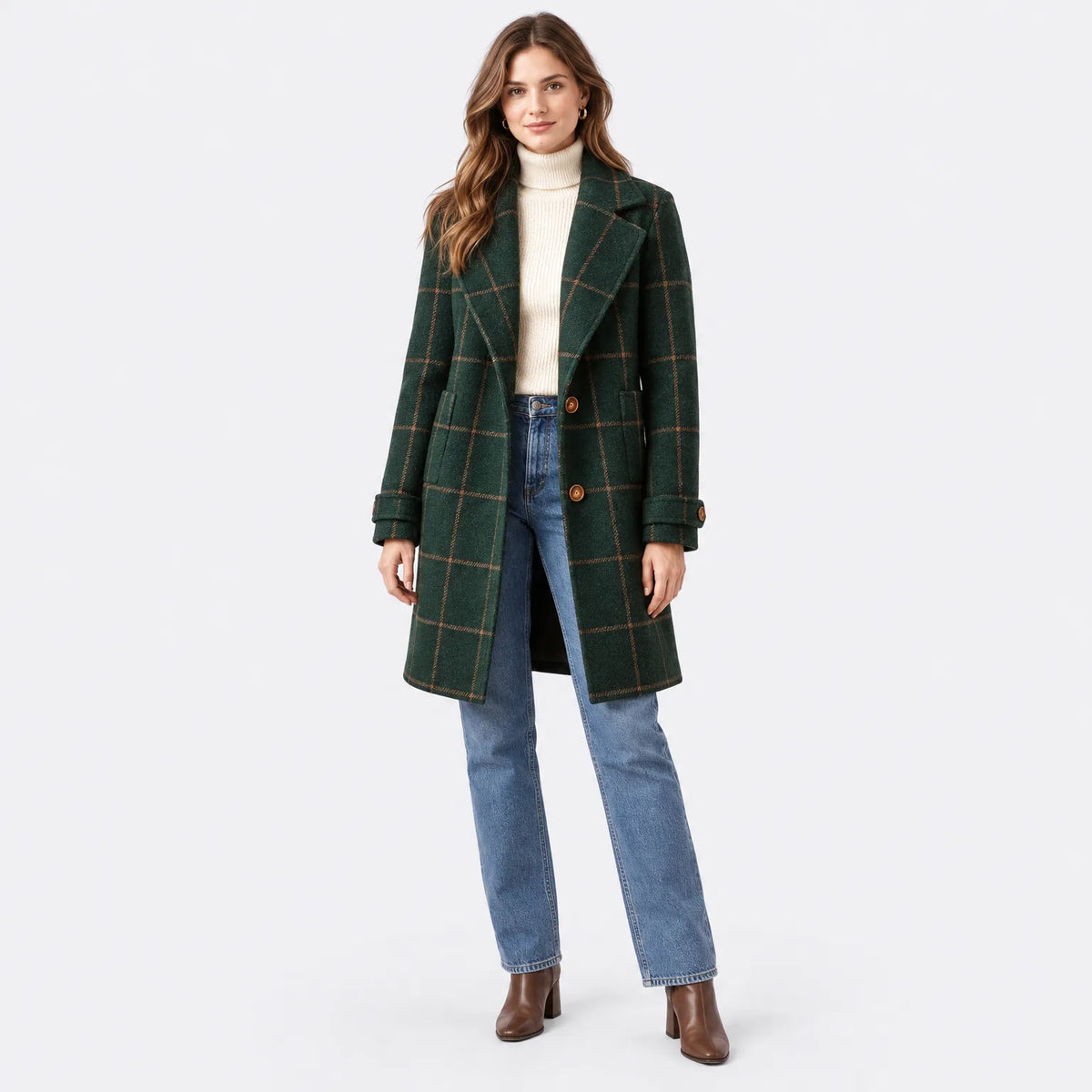Eluneth  | Manteau Femme Droit À Carreaux