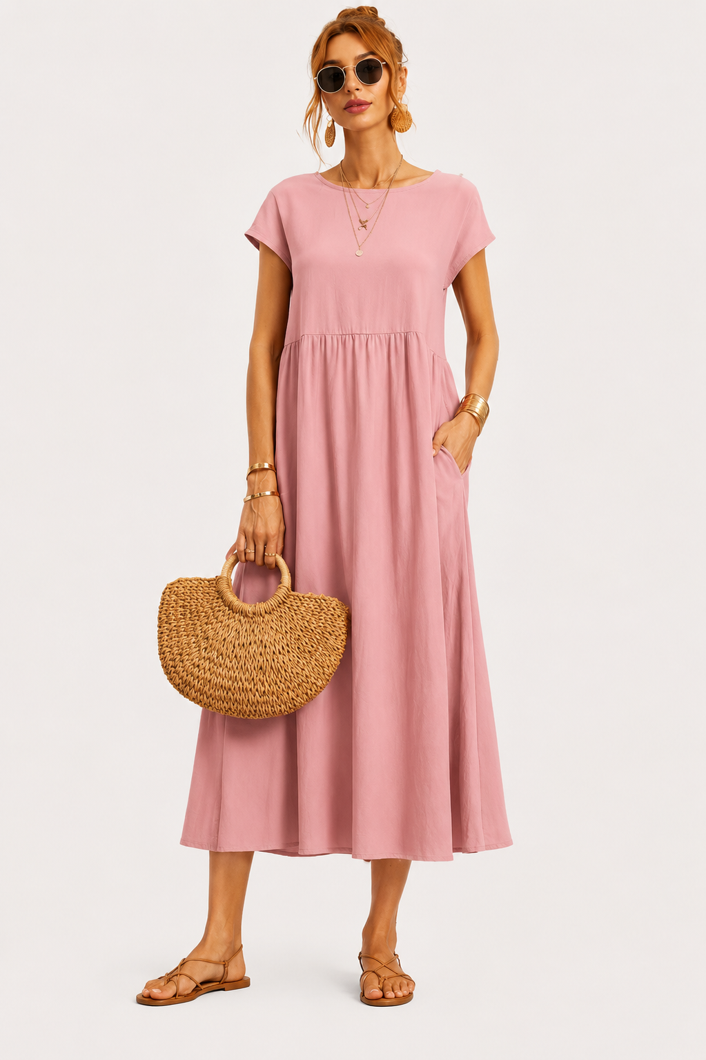 Eluneth | Robe Femme Lin & Coton Poches
