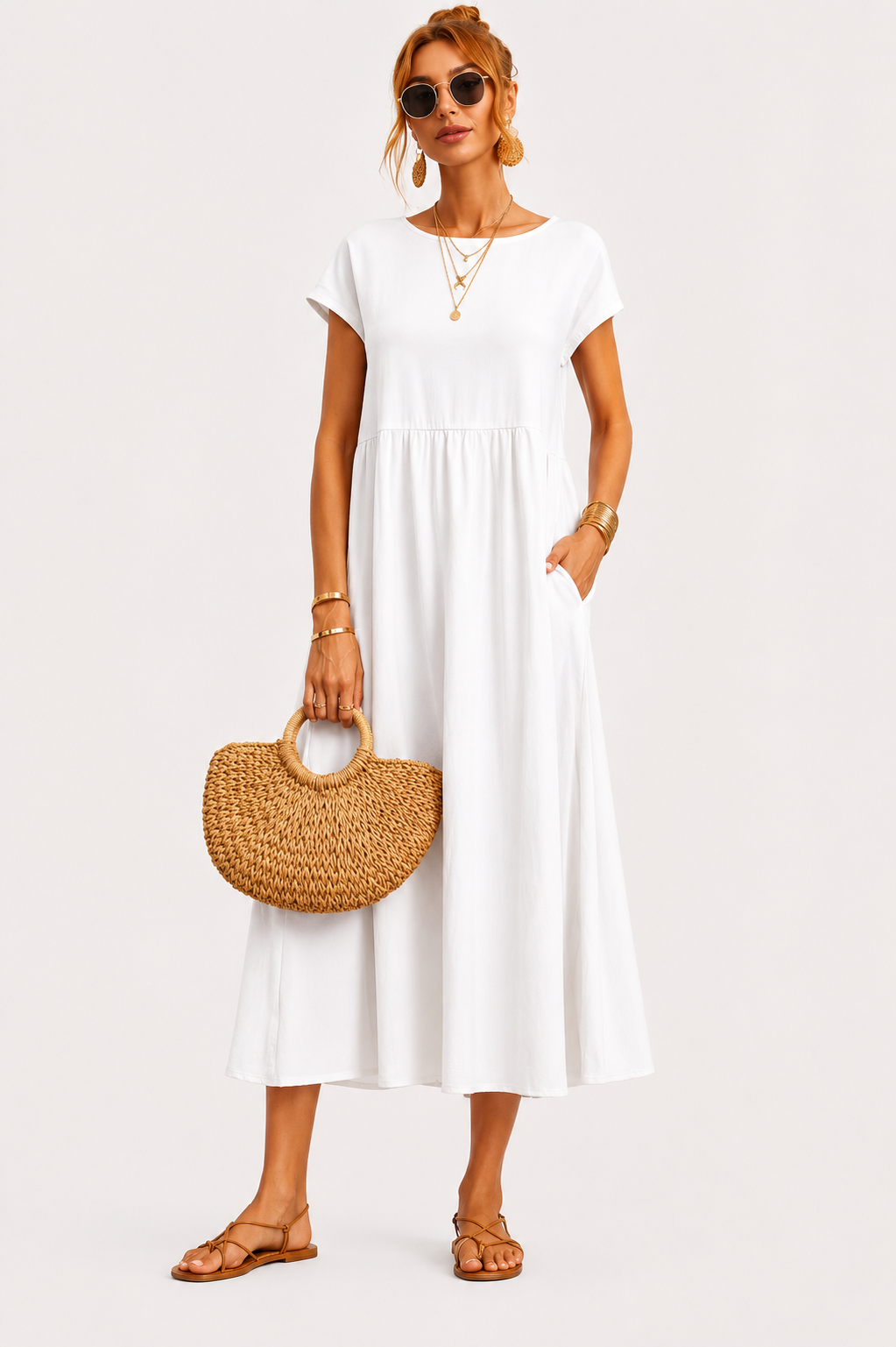 Eluneth | Robe Femme Lin & Coton Poches