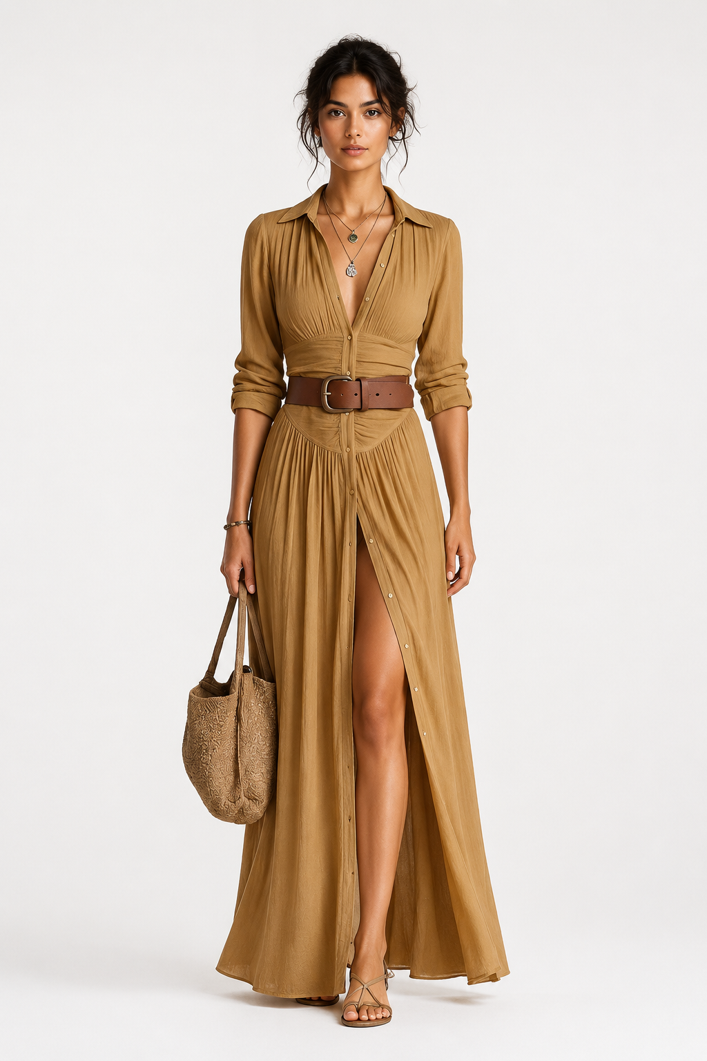 Eluneth | Robe Femme Longue Plissée Asymétrique Lin Coton