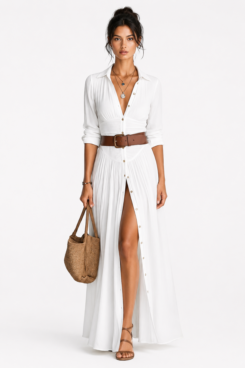 Eluneth | Robe Femme Longue Plissée Asymétrique Lin Coton