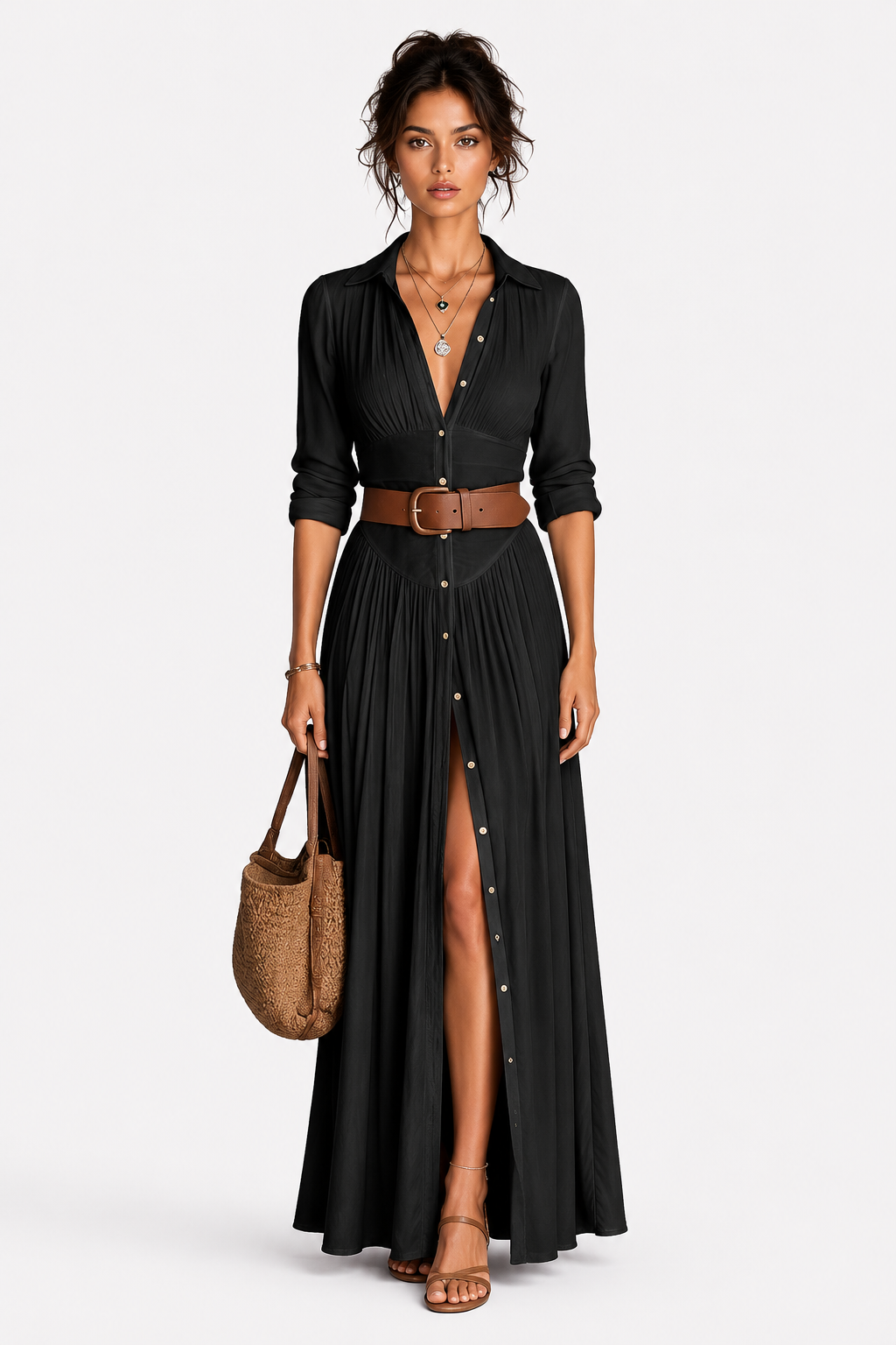 Eluneth | Robe Femme Longue Plissée Asymétrique Lin Coton