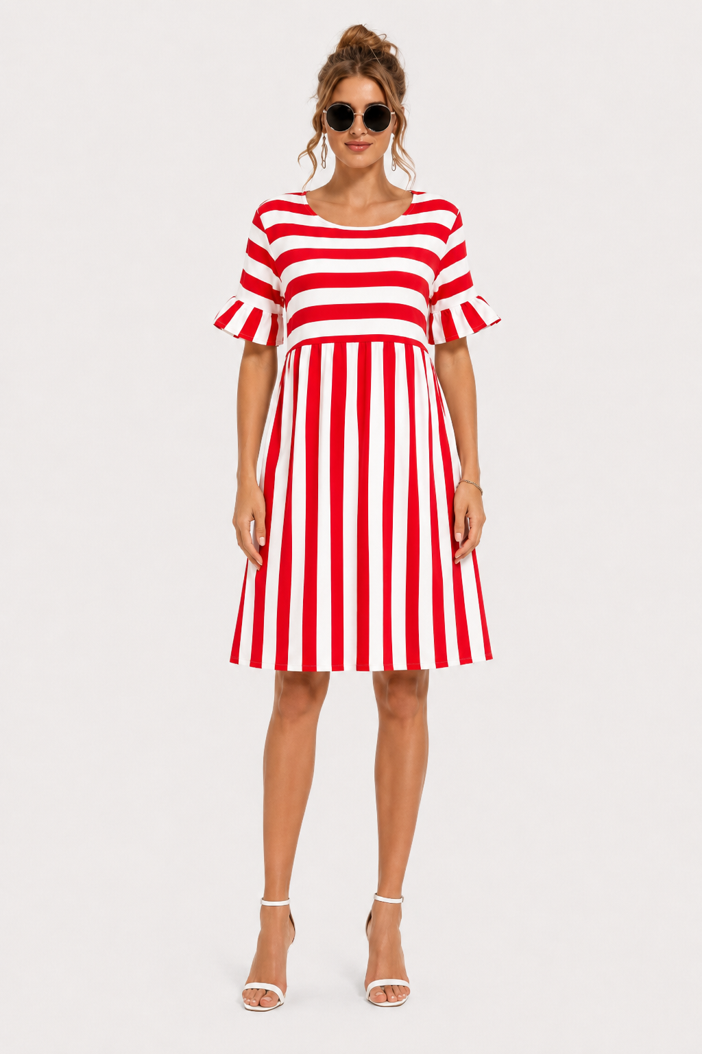 Eluneth | Robe Maternité Courte Rayée Volants Été