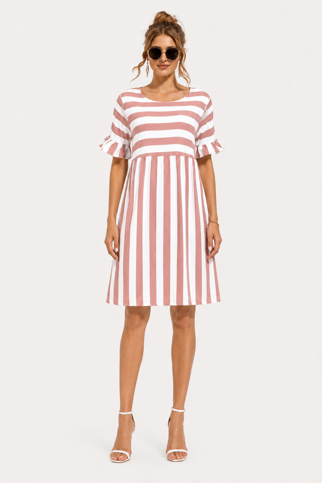 Eluneth | Robe Maternité Courte Rayée Volants Été