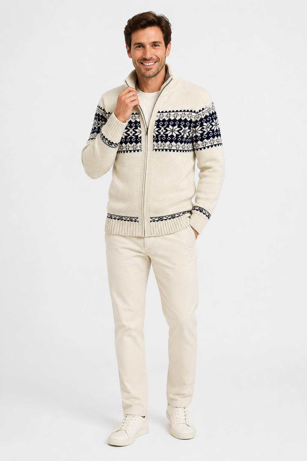 Eluneth | Gilet Homme Zippé en Maille Jacquard