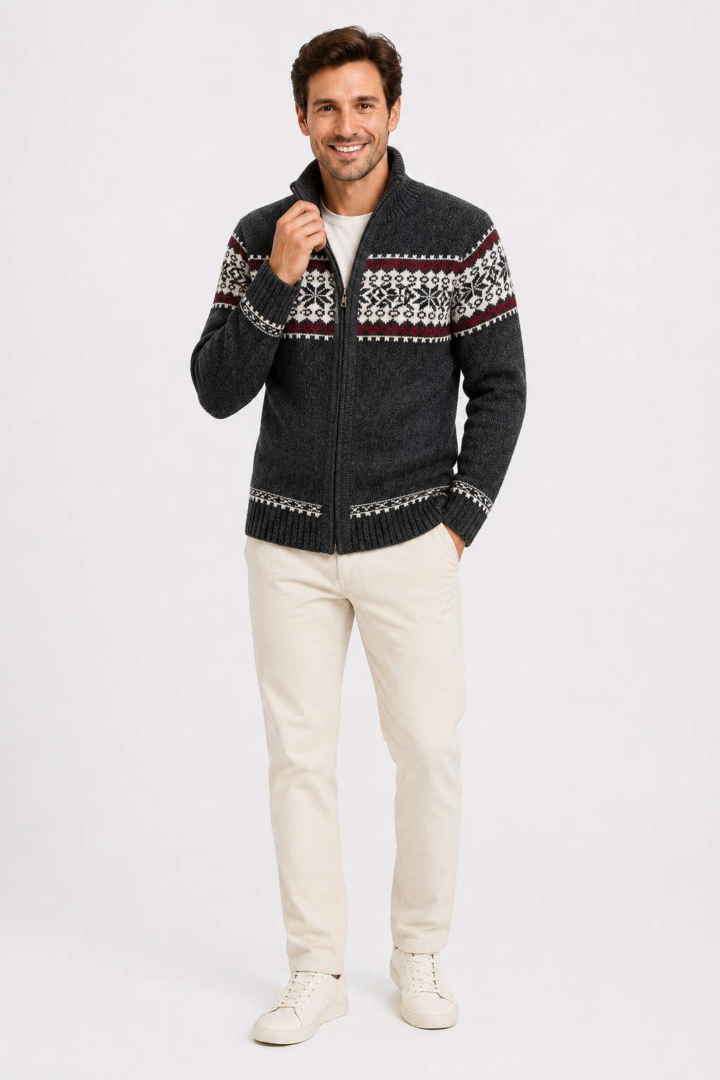 Eluneth | Gilet Homme Zippé en Maille Jacquard