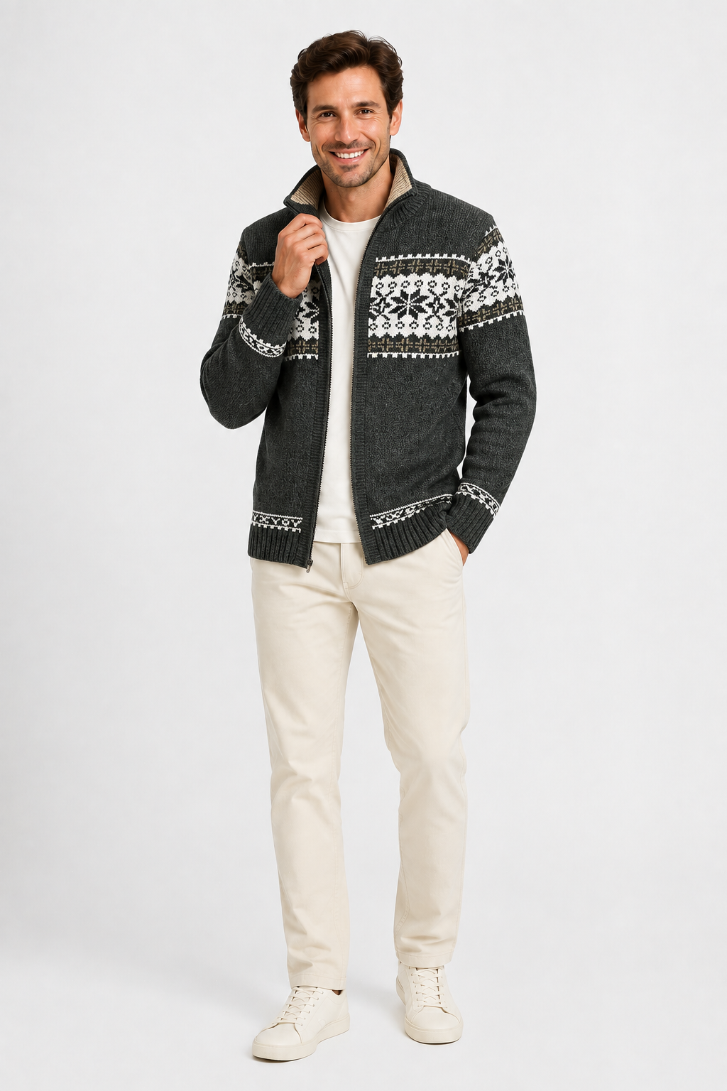 Eluneth | Gilet Homme Zippé en Maille Jacquard