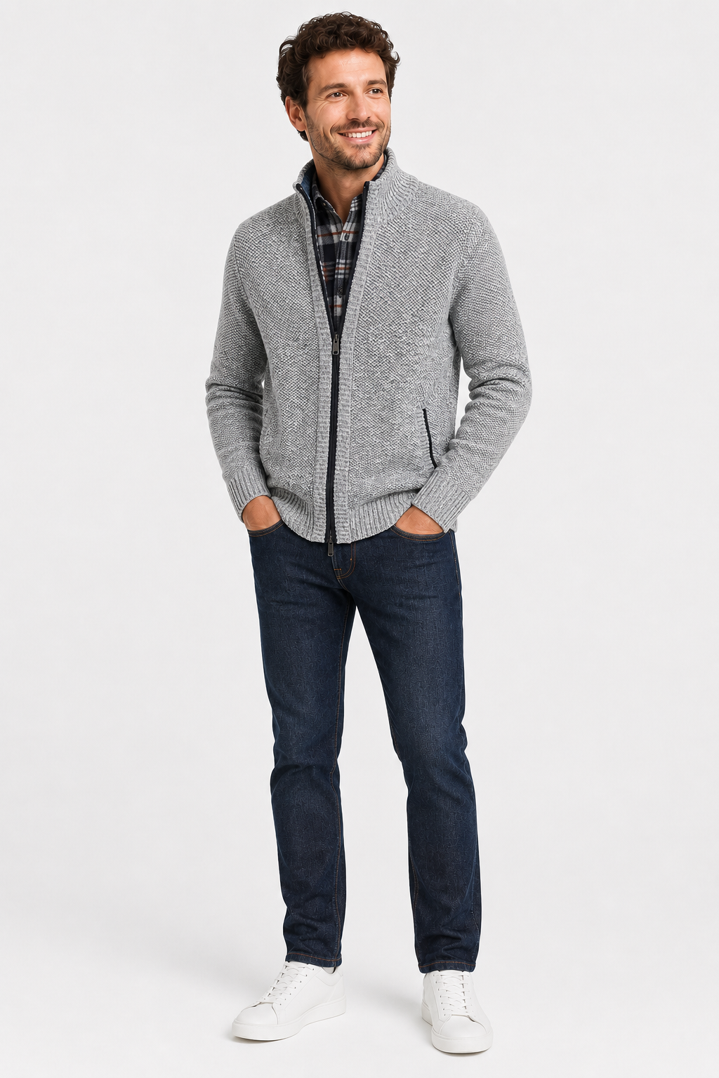 Eluneth | Gilet Homme en Maille Zippé Chaud à Col Montant