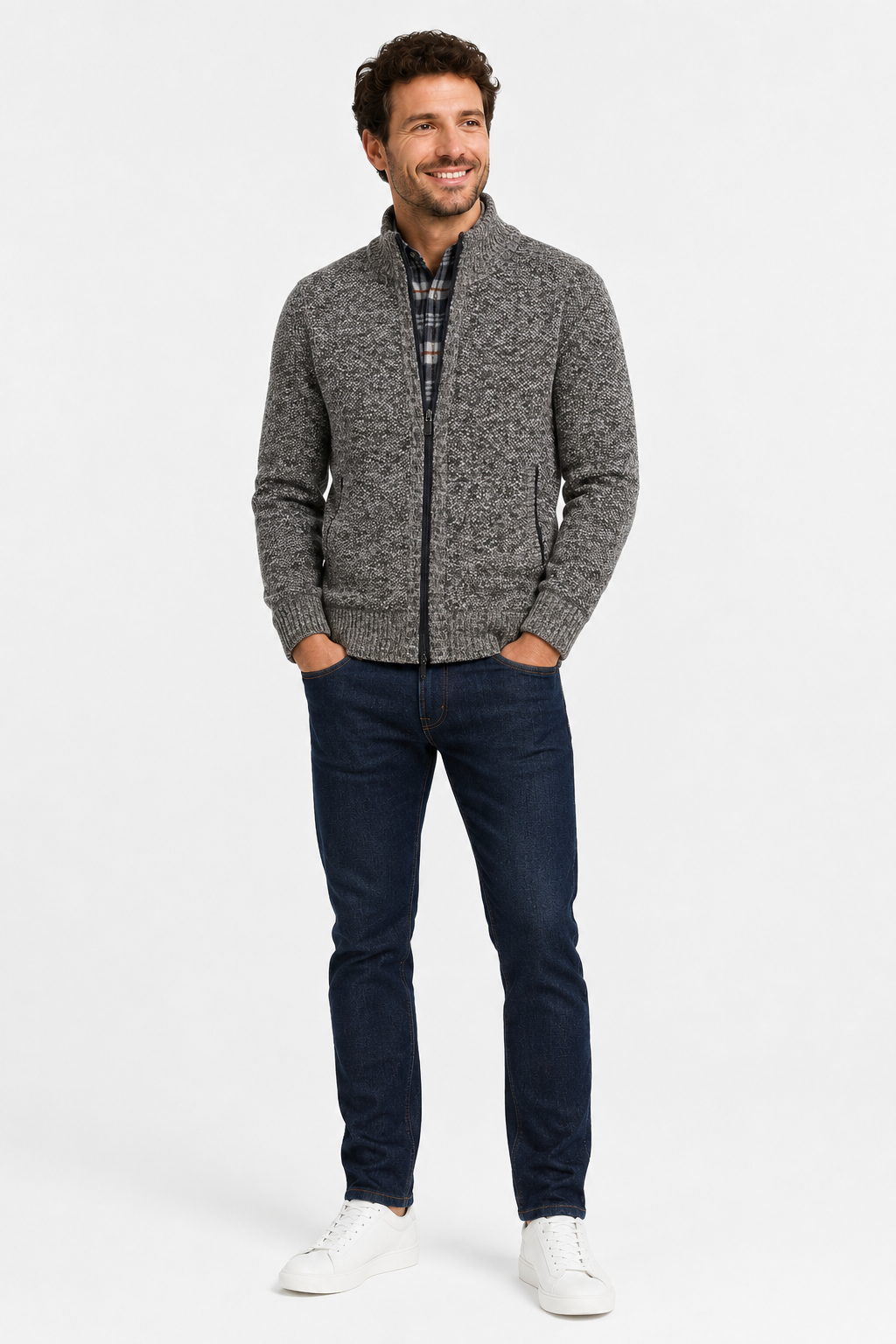 Eluneth | Gilet Homme en Maille Zippé Chaud à Col Montant