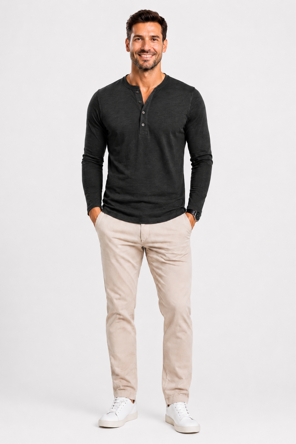 Eluneth | Chemise Homme à Manches Longues avec Demi-Boutonnage