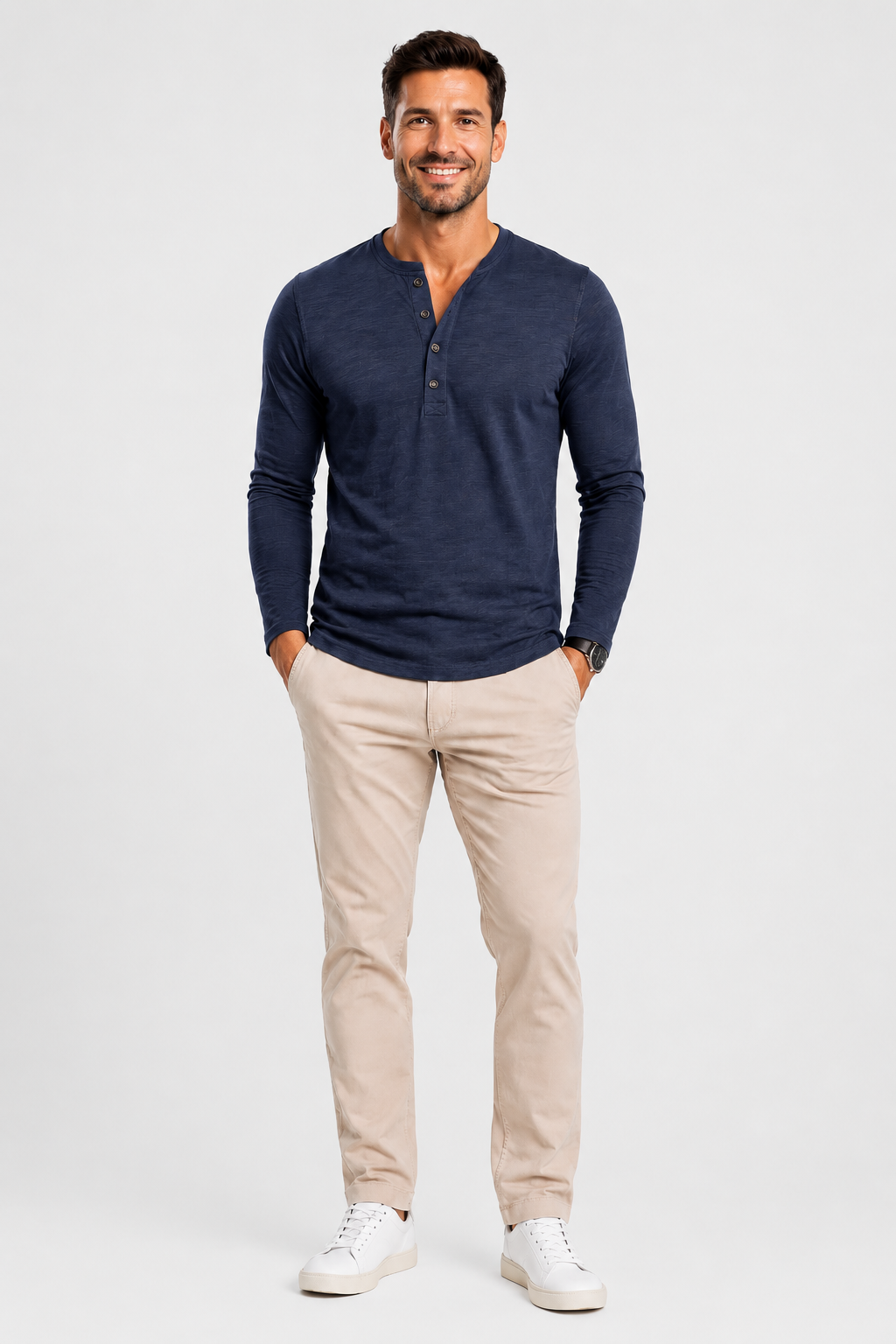 Eluneth | Chemise Homme à Manches Longues avec Demi-Boutonnage
