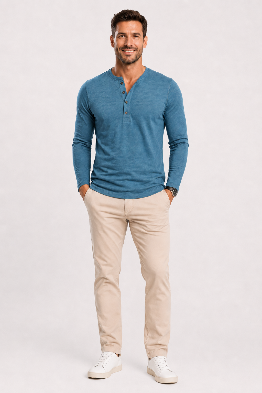 Eluneth | Chemise Homme à Manches Longues avec Demi-Boutonnage