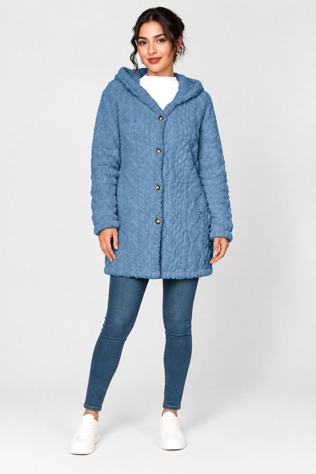 Eluneth | Manteau Cardigan Jacquard Doux à Capuche Femme