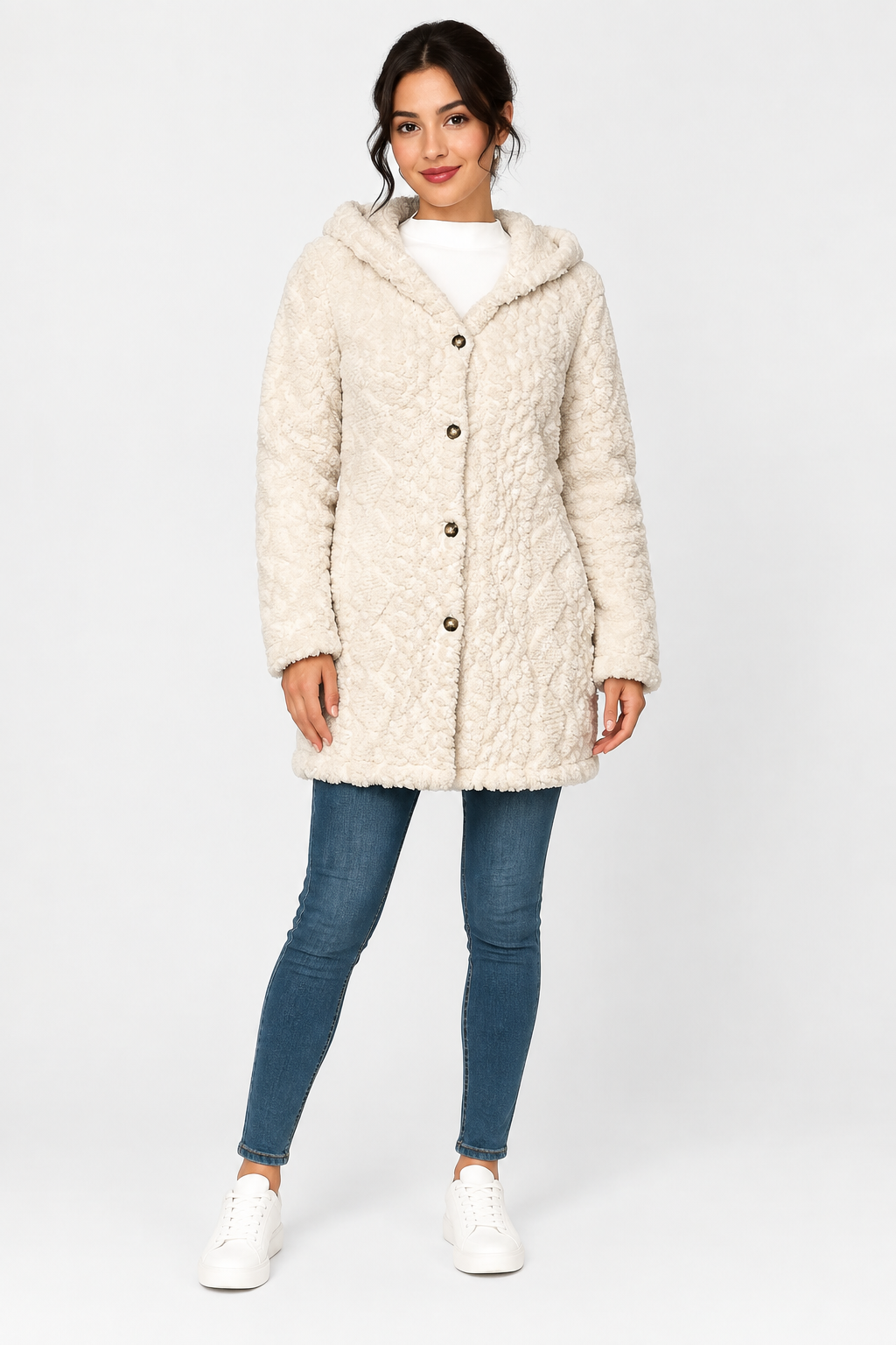 Eluneth | Manteau Cardigan Jacquard Doux à Capuche Femme