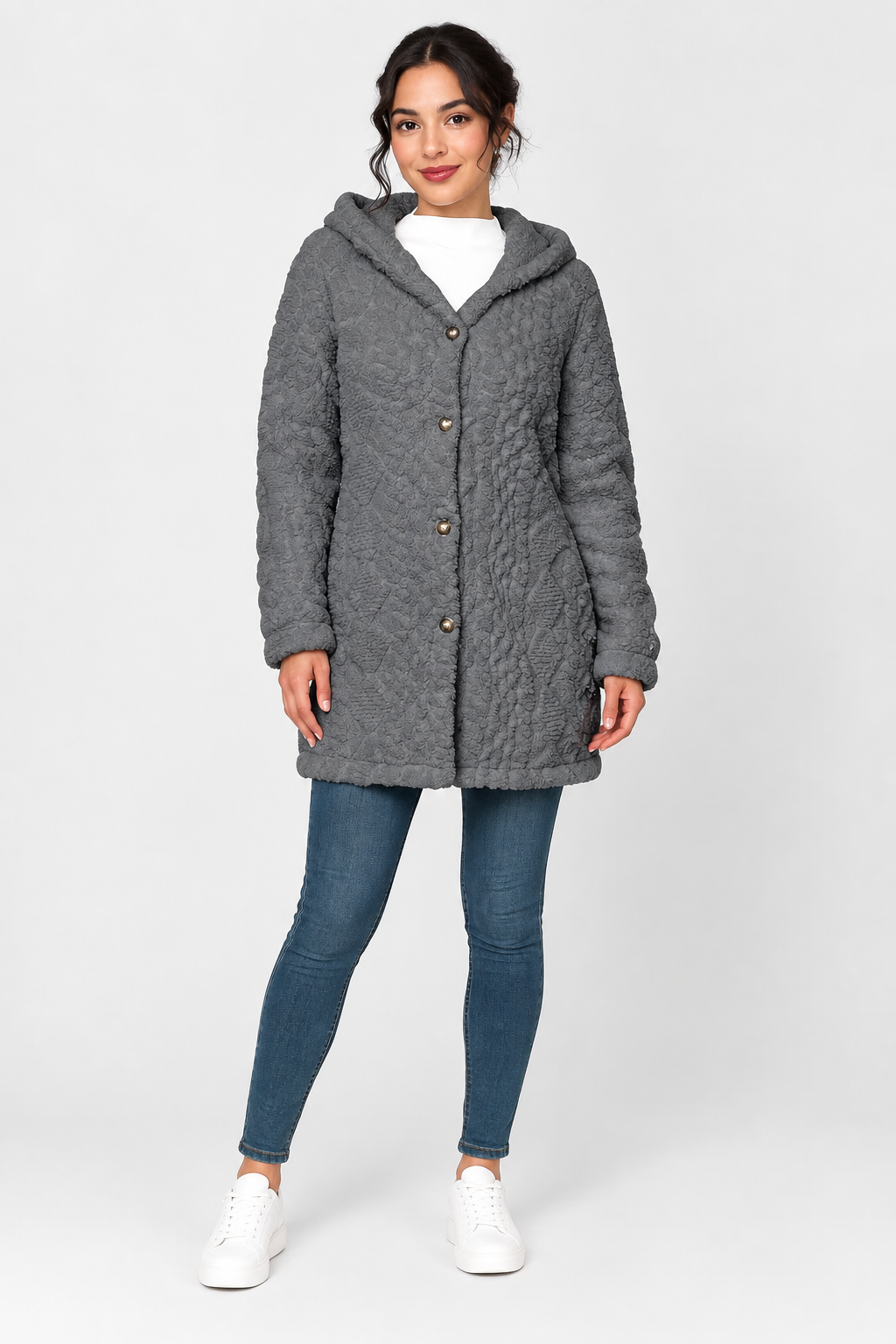 Eluneth | Manteau Cardigan Jacquard Doux à Capuche Femme