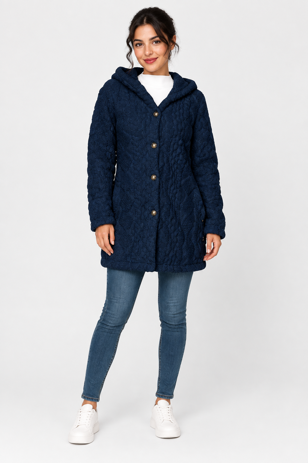 Eluneth | Manteau Cardigan Jacquard Doux à Capuche Femme
