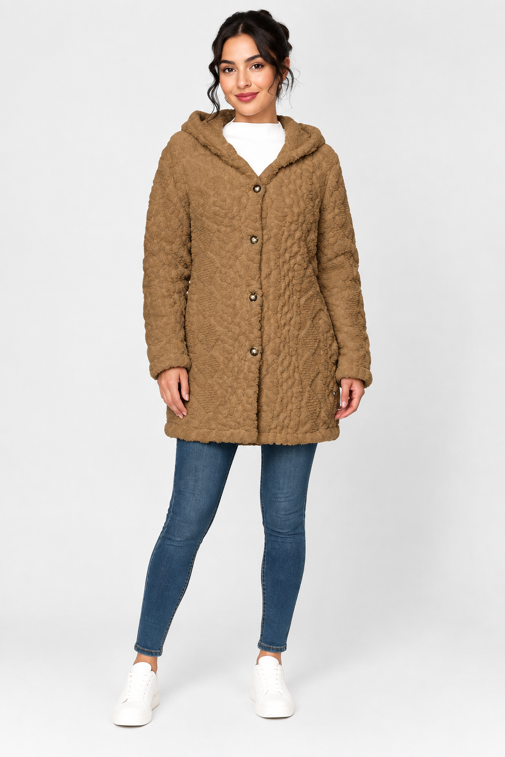 Eluneth | Manteau Cardigan Jacquard Doux à Capuche Femme