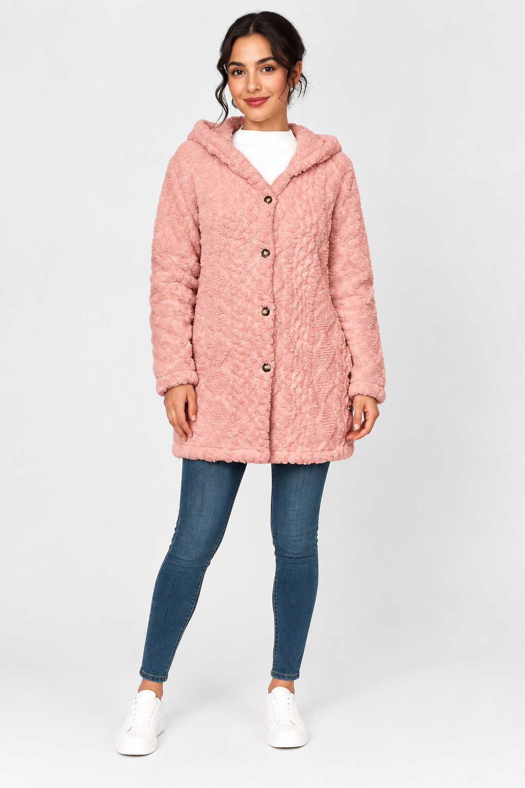 Eluneth | Manteau Cardigan Jacquard Doux à Capuche Femme