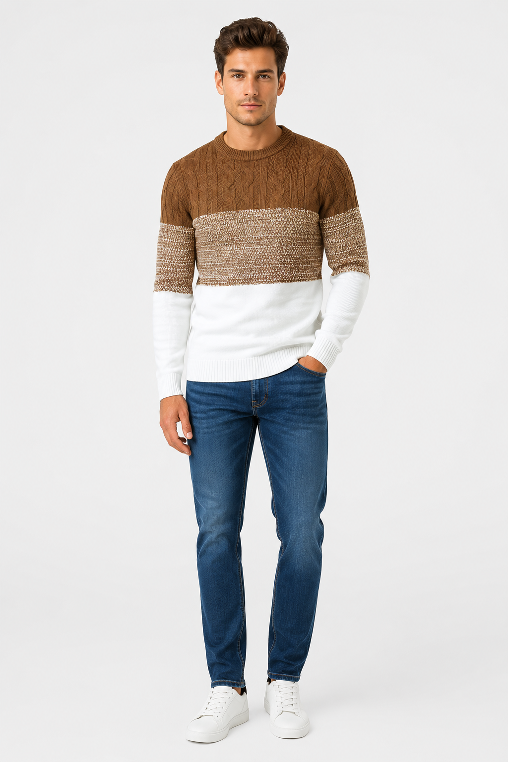 Eluneth | Pull Décontracté Homme en Maille Color Block
