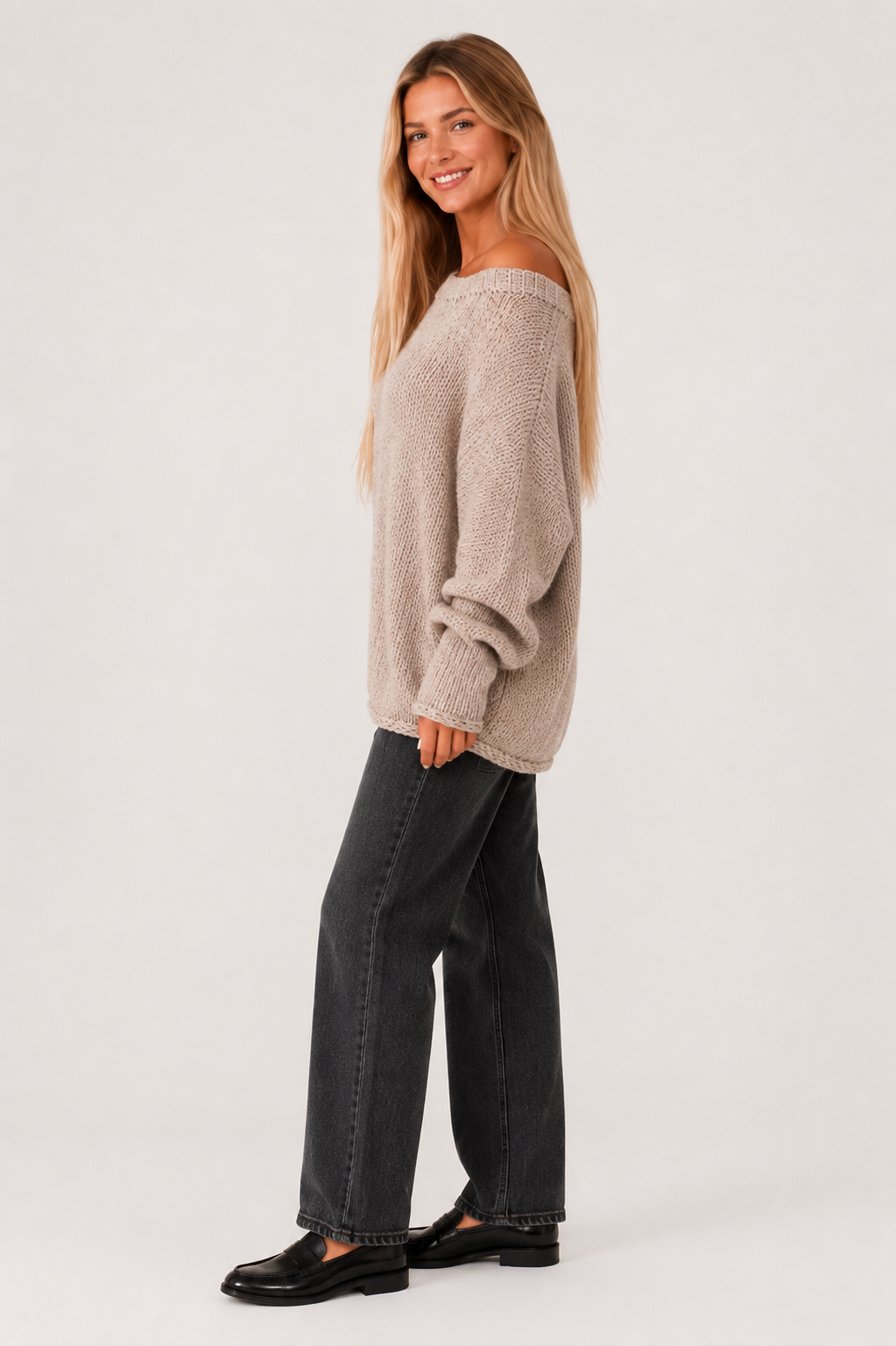 Eluneth | Pull Femme Ample à Col Rond et Manches Croisées