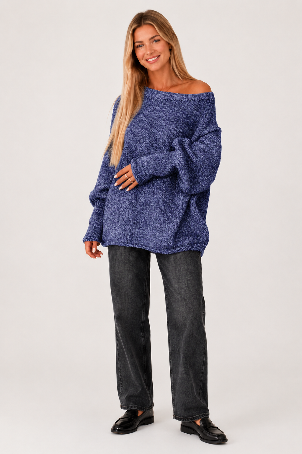 Eluneth | Pull Femme Ample à Col Rond et Manches Croisées
