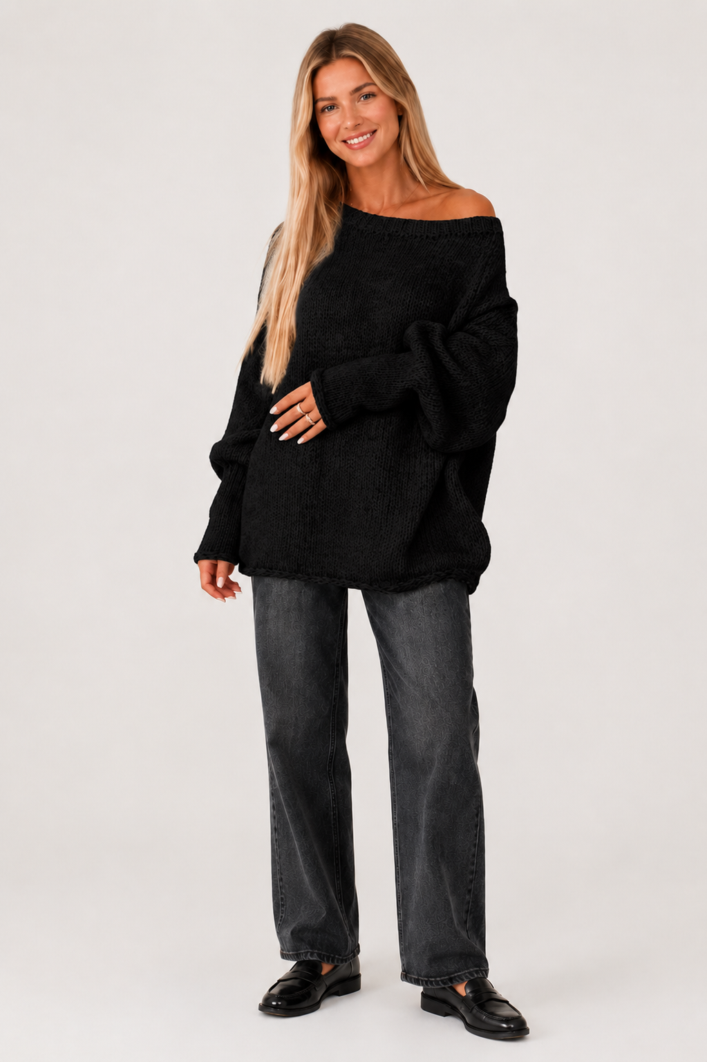 Eluneth | Pull Femme Ample à Col Rond et Manches Croisées