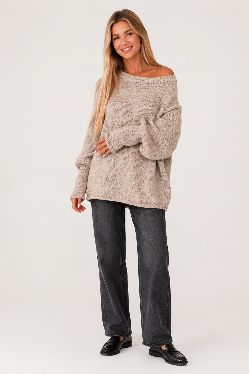 Eluneth | Pull Femme Ample à Col Rond et Manches Croisées