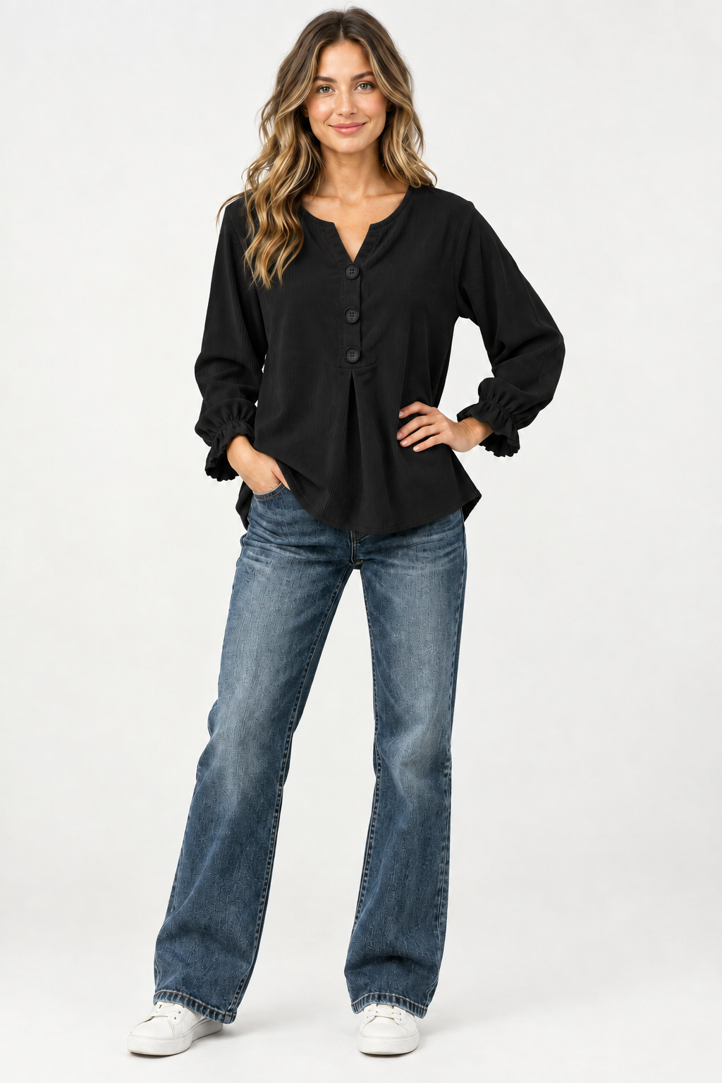 Eluneth | Pull Femme Élégant à Col Rond et Manches Évasées