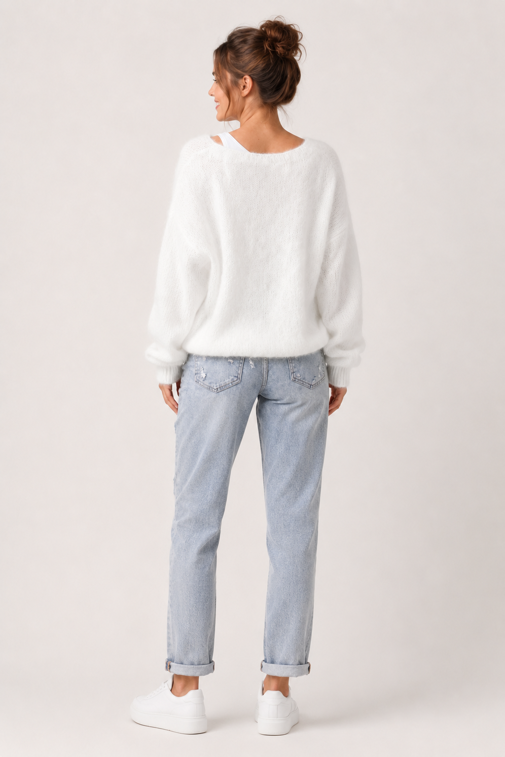Eluneth | Pull Femme Élégant en Mohair à Col V Profond