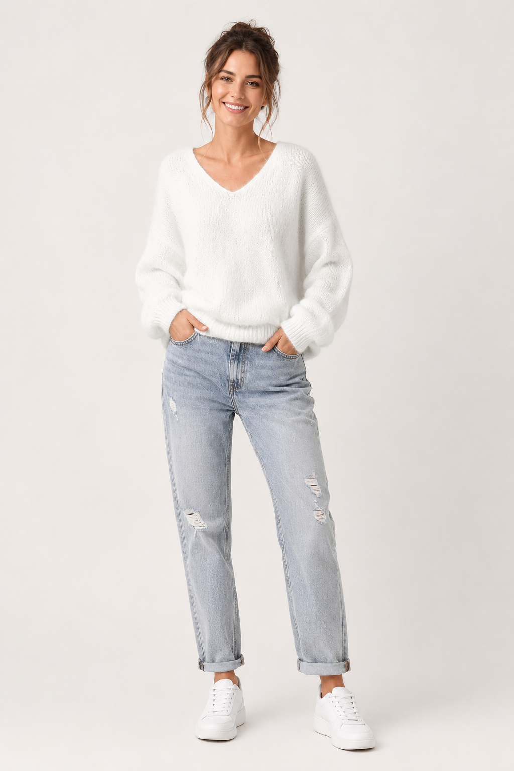 Eluneth | Pull Femme Élégant en Mohair à Col V Profond