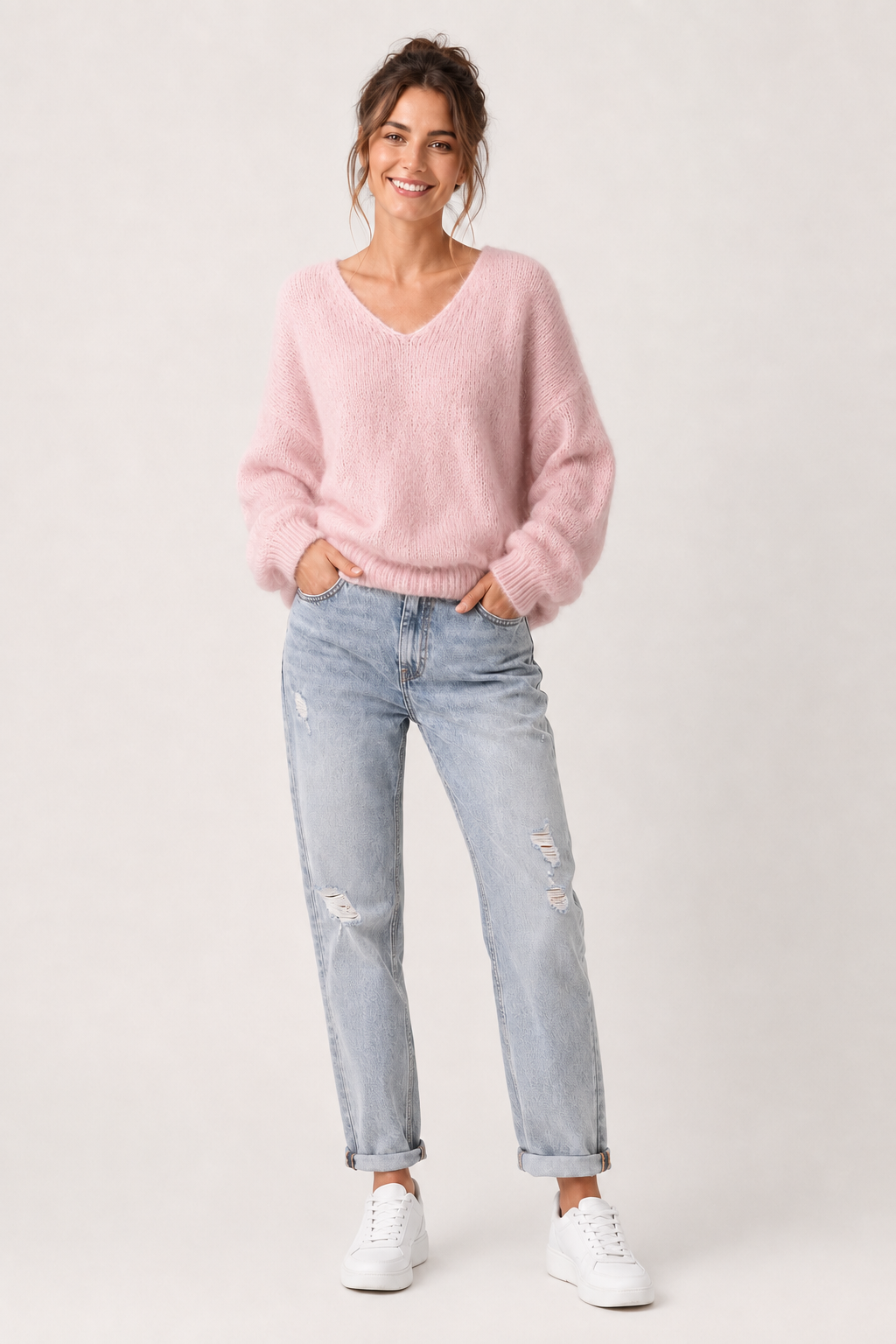 Eluneth | Pull Femme Élégant en Mohair à Col V Profond