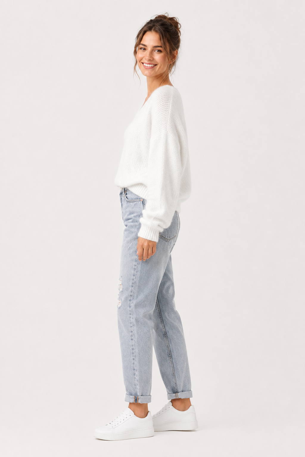 Eluneth | Pull Femme Élégant en Mohair à Col V Profond