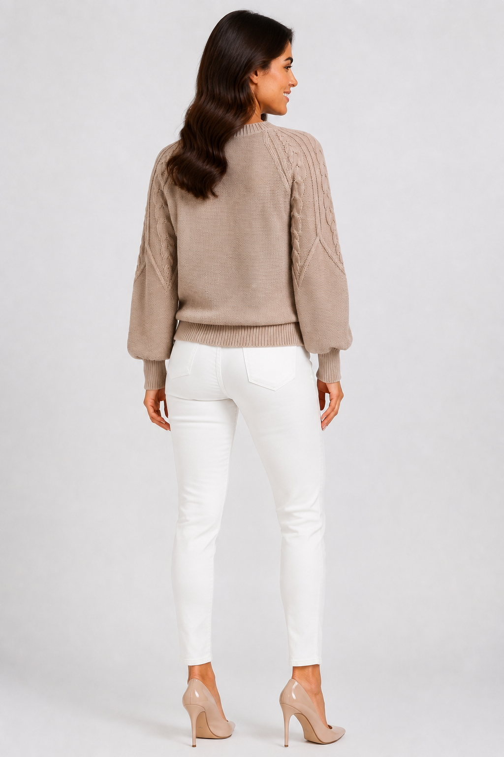 Eluneth | Pull Femme Texturé à Col Rond avec Manches Lanternes